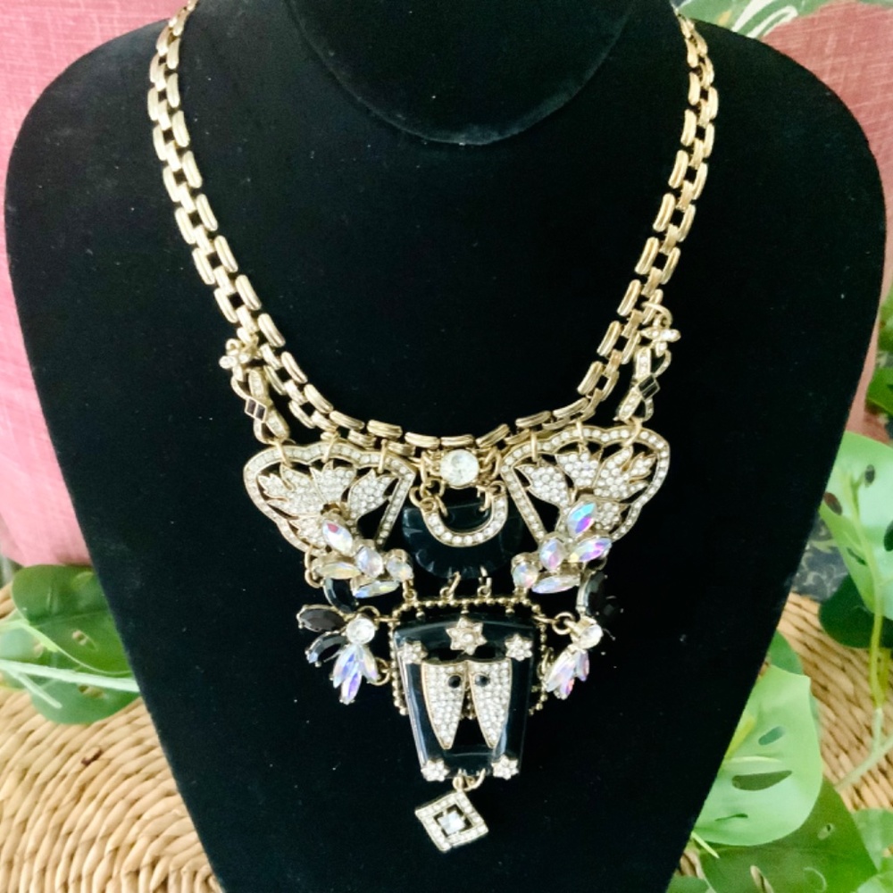 Dramatic Vintage Statement Necklace W/Earrings Bl… - image 3
